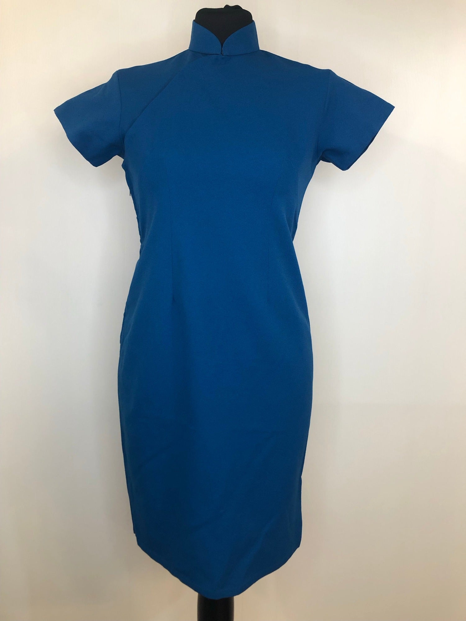 womens  vintage  short sleeve  retro  MOD  mini dress  mini  midi dress  mandarin collar  dress  Blue  60s  1960s  10
