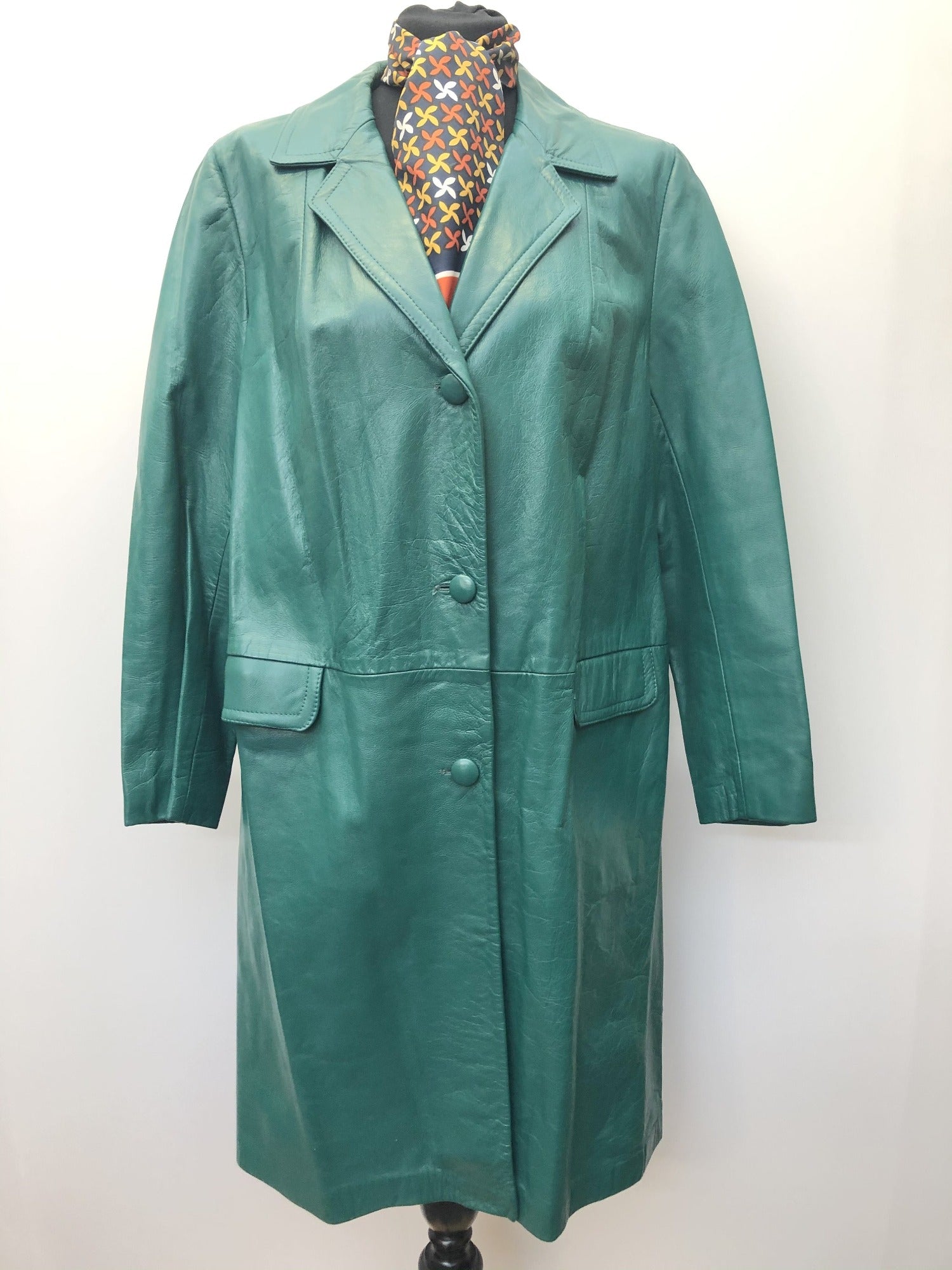 1960s Paul Blanche Leather Coat womens green MOD 60s loose fit coat Size 12 Viintage womens clothing Urban Village Vintage