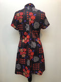 womens  vintage  Urban Village Vintage  tie neck  pockets  patterned  multi  MOD  Grace Brown London  floral  dress  black  60s  1960s  10