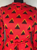 womens  waist belt  vintage  triangle pattern  triangle design  tie belt  red  long sleeves  high neck  70s  1970s  16