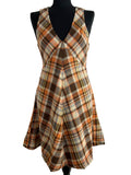 Vintage 1970s Check Sleeveless Dress in Brown and Orange - Size UK 10