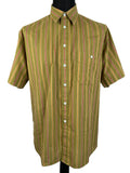 Vintage 1970s Short Sleeve Striped Shirt in Green by Gabicci - Size L-XL
