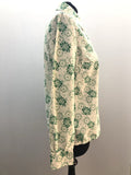 womens  vintage  Urban Village Vintage  top  Green  floral print  dagger collar  cream  blouse  70s  1970s  14