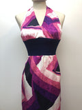 4  zip  womens  white  vintage  Urban Village Vintage  urban village  purple  print dress  pink  multi  maxi dress  halter neck  dress  Claudie Amos  back zip  70s  1970s