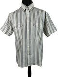 vintage  Urban Village Vintage  top  stripey  Stripes  striped  stripe pattern  stripe detailing  stripe  short sleeved shirt  short sleeved  short sleeve  Shirt  multi  mens  L  Gabicci  embroidered logo  Embroidered  blue stripes  beige  70s  1970s