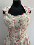 1950s Rose and Polka Dot Print Sleeveless Halterneck Full Swing Dress - Size UK 12