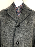 wool  Winter Coat  winter  vintage  Urban Village Vintage  urban village  thick  pockets  mohair  Mens Mac  mens coat  mens  L  Jacket  Grey  front pockets  collared  collar  coat  button fastening