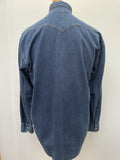 vintage  Urban Village Vintage  urban village  stitch detailing  press stud fastening  press stud  pearl snap  mens  M  lightweight denim  levis strauss  levis  levi strauss  levi  denim style  denim shirt  denim  brown stitch  70s  1970s