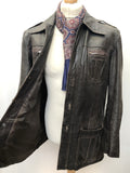 vintage  Urban Village Vintage  urban village  stitch detailing  stitch detail  soft leather  pockets  mens  M  long sleeve  Leather Jacket  Leather Coat  Leather  Jacket  dagger collar  collar  brown stitch  brown leather  brown  big collar  70s style  70s  1970s