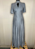 womens  white  vintage  short sleeve  print dress  polka dot  maxi dress  keyhole neckline  high neck  dress  blue  angel sleeve  8  70s  1970s