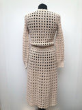 womens  vintage  Urban Village Vintage  tie waist  summer dress  patterned dress  midi dress  metallic stitch  metallic  gold thread  gold metallic  dress  decorative buttons  Crochet knit  cream  button detail  70s  1970s  10