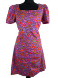 Vintage 1960s Floral Print Summer Dress in Pink and Purple - Size UK 12