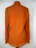 womens shirt  womens  vintage  Urban Village Vintage  urban village  Orange  long sleeve  floral shirt  collar  button  brown  blouse  beagle collar  60s  1960s  1