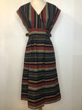 wrap dress  womens  Wallis  vintage  tie belt  stripe detail  red  multi  button front  buckle waist  black  8  70s  1970s