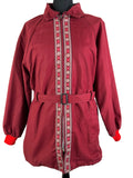 Vintage 1970s Diamond Trim Belted Balloon Sleeve Fleece Lined Jacket in Red  - Size UK 14