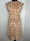 Vintage 1960s Floral High Neck Cap Sleeve Mini Mod Dress in Brown - Size UK 10