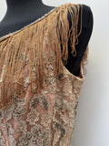 womens  vintage  sleeveless  midi dress  lace  fringing  fringed  dress  diamante  50s  1950s urban village womens vintage clothing