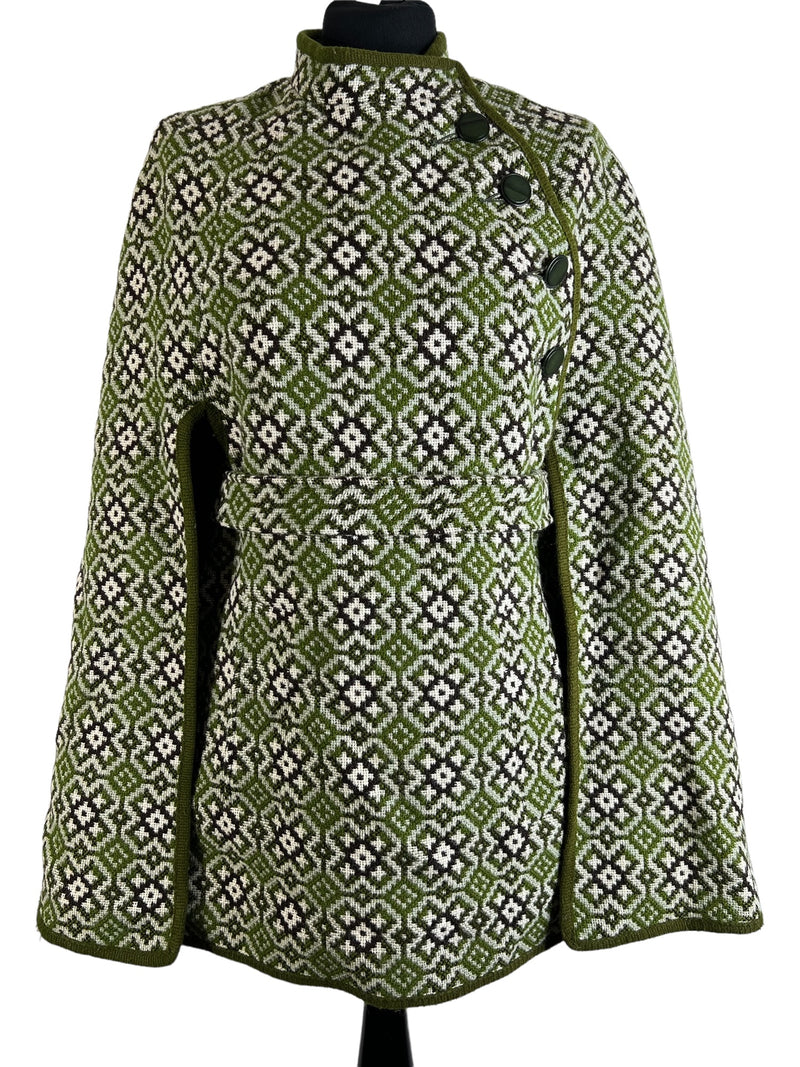 womens  Welsh Woollens  welsh wool tapestry  welsh wool  welsh  waistcoat  waist belt  vintage  two piece  tapestry  set  scooter  S  modette  MOD  Green  diamond pattern  cape  autumnal  autumn  60s  1960s