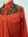 vintage  Urban Village Vintage  urban village  retro  press stud fastening  polyester  pockets  pearl snap  patterned  pattern  orange  mens  long sleeves  long sleeve  L  chest pockets  70s  70  1970s