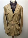 vintage  safari style  Safari jacket  safari  mens  Leather Jacket  Leather  L  Jacket  Fitted  camel  Belted waist  belted jacket  belted  beige  70s  1970s Urban Village Vintage