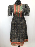 womens  Urban Village Vintage  puff sleeves  print dress  high neck  Emma Somerset  dress  blow  black  8