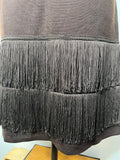 womens  vintage  retro  MOD  loop fringing  long sleeve  fringing  fringed skirt  fitted  dress  brown  60s  1960s  12