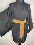 Vintage Japanese Short Kimono in Black with Embroidery - One Size
