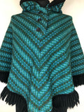 western  vintage  S  poncho  patterned  navajo  Multi  hooded  green  cape  blue  black  60s  1960s