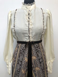 womens  waist belt  vintage  victorian style  velvet bow  Urban Village Vintage  midi dress  midi  hippie  floral print  dress  cream  brown  boho  bohemian  70s  1970s  12