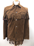 western  vintage  Urban Village Vintage  tasselled  tassel  Suede Jacket  S  mens  Jacket  fringed  fringe  faux suede  Cowboy Shirt  button down  button  brown  70s  1970s