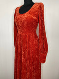 womens vintage velvet Urban Village Vintage retro orange MOD medieval maxi dress maxi long sleeve dress crushed velvet boho 8 70s 70 1970s