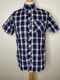 white  vintage  Urban Village Vintage  urban village  small  skinhead  skin  short sleeved  short sleeve  Shirt  print  mod  Mens Shirts  mens  check shirt  check  button  brutus  blue