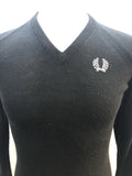 vintage  v-neck jumper  Urban Village Vintage  urban village  sweater  s  pullover  mens  logo  knitwear  knitted  knit  jumper  Fred Perry  embroidered logo  black