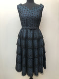 zip  womens  vintage  Urban Village Vintage  urban village  Turquoise  sweetheart neck  layers  lace  knee length  frill lace  fitted waist  dress  black  50s  50  1950s  10