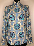 womens shirt  womens  vintage  Urban Village Vintage  print blouse  floral print  dagger collar  blue  blouse  big collar  70  1970s  12