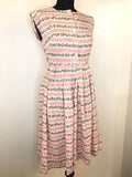 zip  womens  white  vintage  Urban Village Vintage  urban village  pink  midi dress  floral print  fitted waist  dress  blue  8  50s  50  1950s