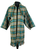 Vintage 1970s Brown Check Coat with Scarf in Brown and Green - Size UK 12