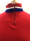 zip front  zip  vintage  Urban Village Vintage  urban village  stripey  Stripes  striped  S  Red  polo top  polo  pockets  MOD  mens  long sleeve  knitwear  knitted  knit  jersey  fine knit  cycling polo  60s  1960s