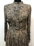 womens  vintage  Urban Village Vintage  pleated skirt  Paisley Print  paisley  long sleeve  Kati at Laura Phillips  Green  dress  brown  70s  1970s
