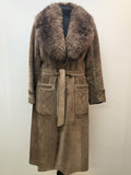 Vintage 1960s 1970s Full Length Suede Sheepskin Coat in Brown - Size UK 10