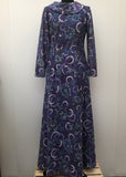 70s  1970s  12  womens  vintage  Urban Village Vintage  Stripes  Roll neck  purple  patterned dress  patterned  maxi dress  long sleeve  long dress  Ladies Pride  dress