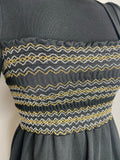 womens  vintage  urban village  silver  shirred  puff sleeves  party  maxi  gold  dress  disco  clothing  black  70s  6  4-6  4  1970s