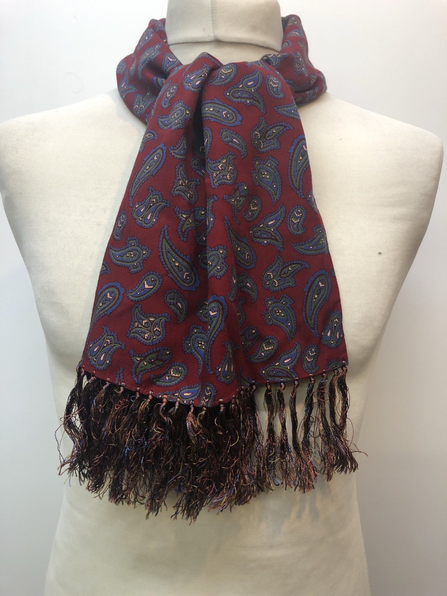 vintage  Urban Village Vintage  urban village  scarf  red  Paisley Print  paisley inspired  paisley  MOD  mens  made in england  Jox Ford  fringed  fringe  60s  1960s