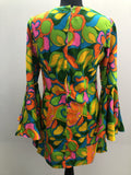 zip back  womens  vintage  Urban Village Vintage  urban village  retro  psychedelic  psych  multi  long length  long dress  long  hippy  hippie  floral print  floral lining  floral  Cotton  collar  big collar  bell sleeve  back zip  60s  1960s  10