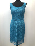 womens  vintage  scallop hem  pearl button  lace  fully lined  floral lace  evening dress  dress  blue  back zip  60s  1960s  10