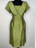 Vintage 1950s Short Sleeve Chelsea Collar Dress in Green by Black and White - Size UK 14