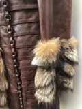 womens  Winter Coat  vintage  real fur  long coat  Leather detailing  Leather  fox fur  coat  brown  Avinue London Urban Village Vintage