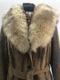 womens  vintage  Urban Village Vintage  urban village  Suede Jacket  Suede  sheepskin collar  Sheepskin  pockets  long sleeve  hippy  hippie  coat  button front  brown  70s  1970s  12