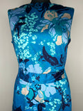 Vintage 1960s Floral Print Summer Dress in Blue - Size UK 12