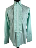Vintage 1970s Ruffle Tuxedo Embroidered Cufflink Shirt in Mint Green by Rocola - Size M